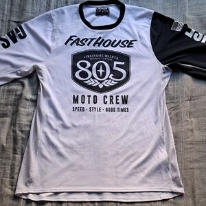 Fasthouse Black and White Moto Crew Long Sleeve Tee